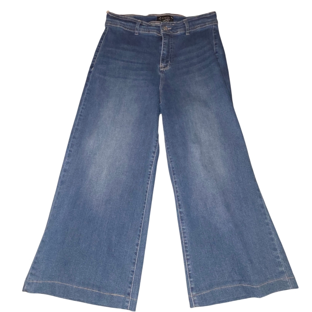Nanette Lepore Super High Rise Wide Leg Cropped Denim Blue Jeans Size 6